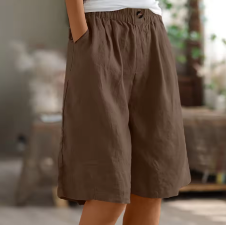 Women Linen Relaxed Fit Shorts Knee Length - Image 12