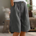 Women Linen Relaxed Fit Shorts Knee Length - Image 2