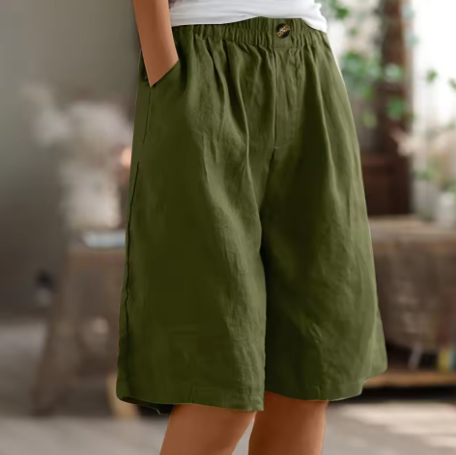 Women Linen Relaxed Fit Shorts Knee Length