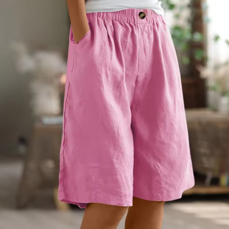 Women Linen Relaxed Fit Shorts Knee Length - Image 5
