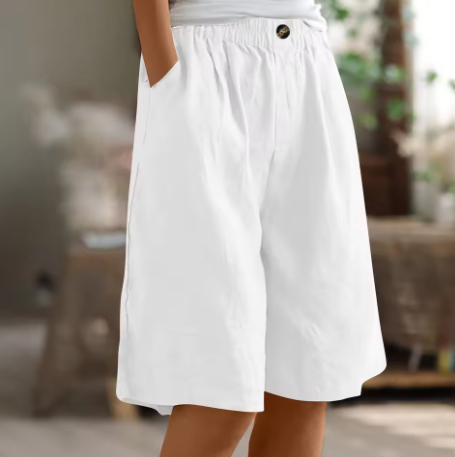 Women Linen Relaxed Fit Shorts Knee Length - Image 11