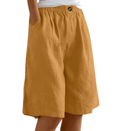 Women Linen Relaxed Fit Shorts Knee Length - Image 13