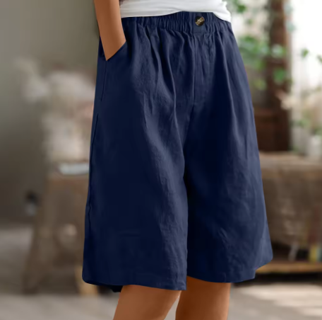Women Linen Relaxed Fit Shorts Knee Length - Image 6