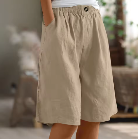 Women Linen Relaxed Fit Shorts Knee Length - Image 8