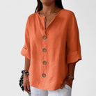 Women Cotton Linen V-Neck Button Front Blouse Summer - Image 5
