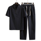 Men's 2 Piece Linen Outfit Set Summer Shirt Pants - Image 2