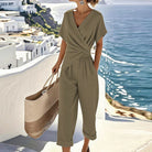 Women's Wrap Wide Leg Jumpsuit Elegant Summer Flowy - Image 2