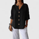 Women Cotton Linen V-Neck Button Front Blouse Summer - Image 6