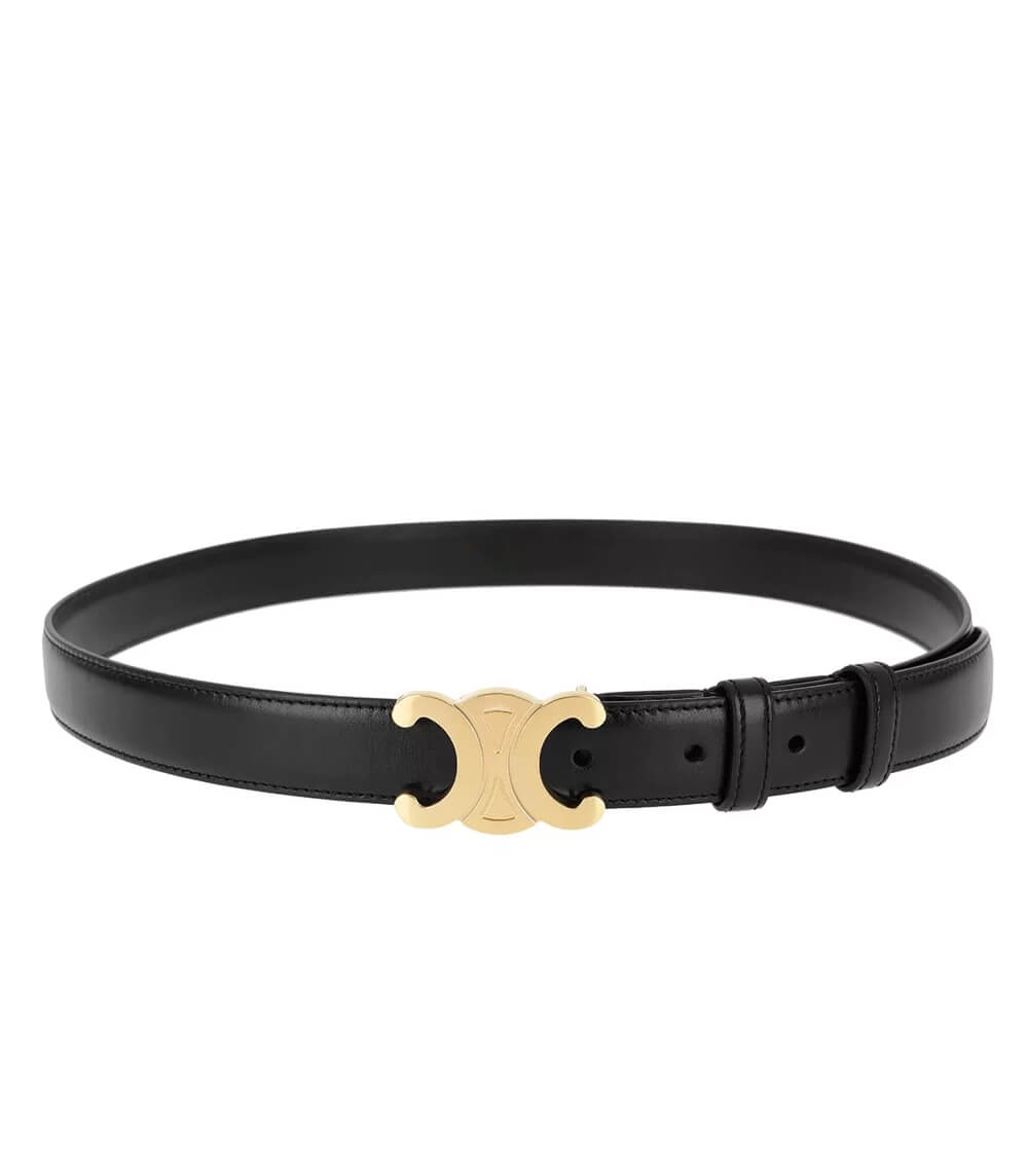 Women's Black Faux Leather Belt Gold Buckle Slim - Image 5