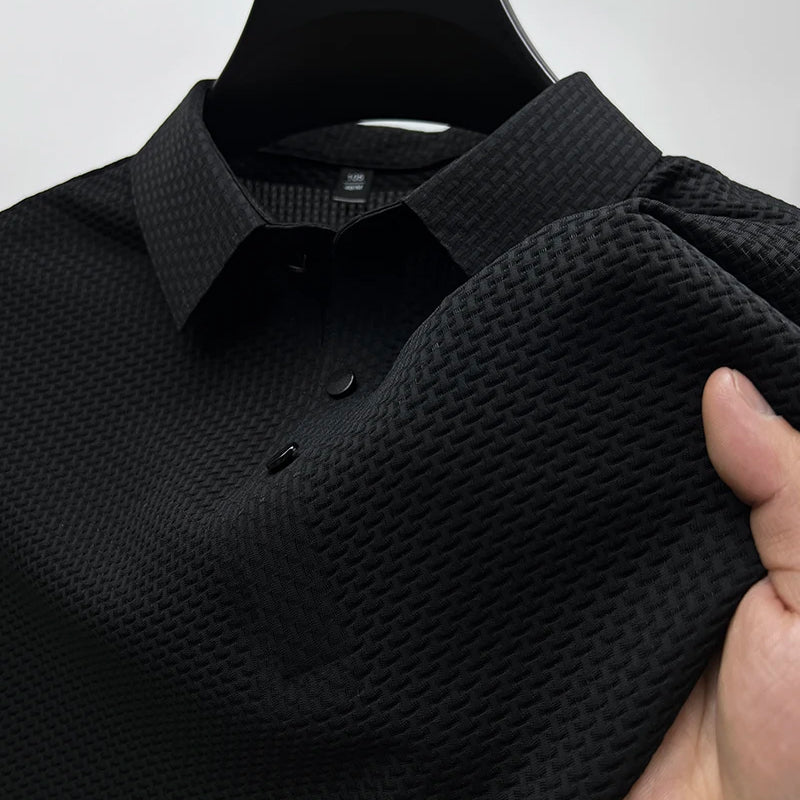 Men's Ribbed Knit Short Sleeve Polo Shirt - Image 3