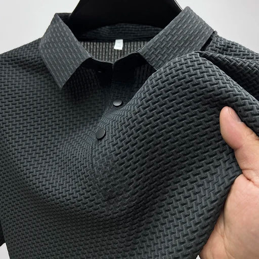 Men's Ribbed Knit Short Sleeve Polo Shirt - Image 5