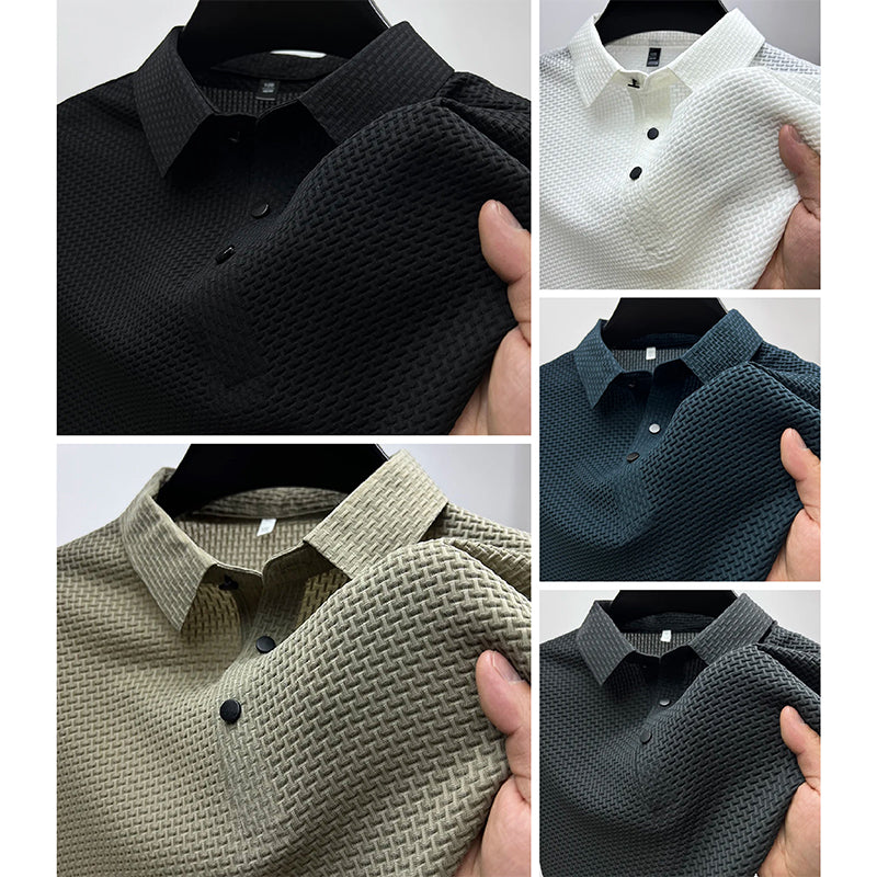 Men's Ribbed Knit Short Sleeve Polo Shirt - Image 7