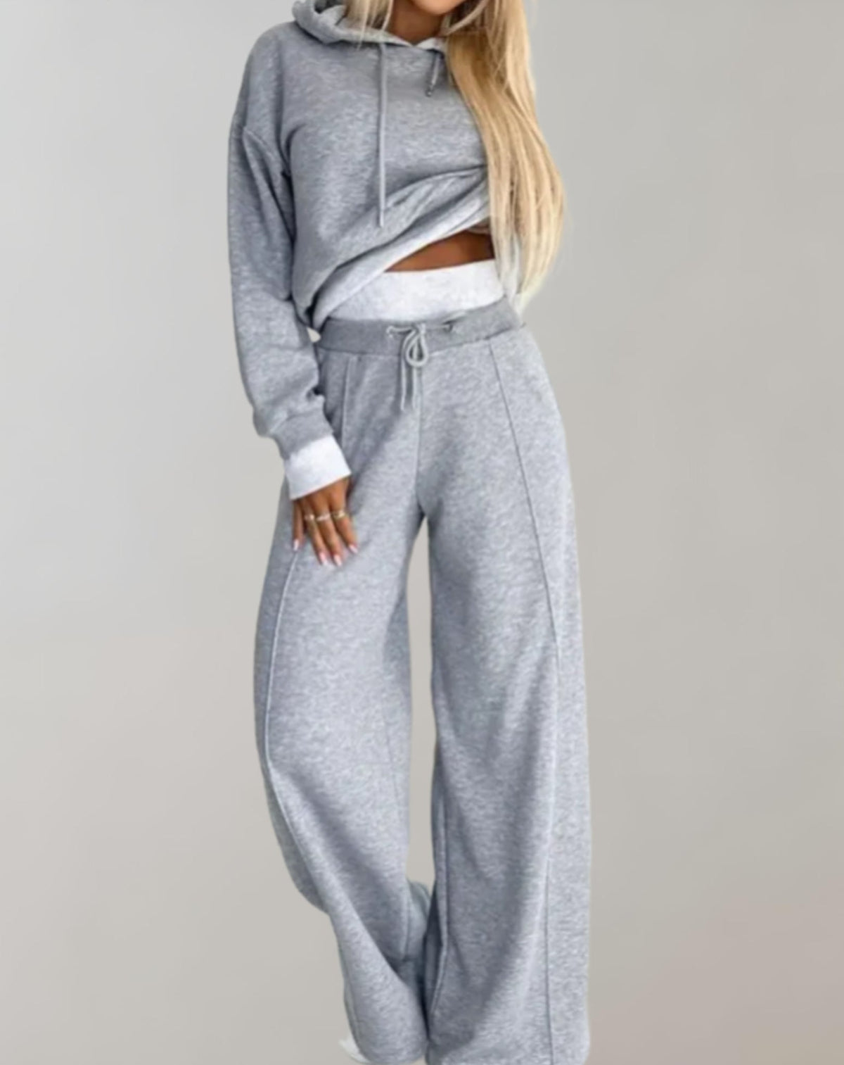 Women's Cropped Hoodie Wide Leg Sweatsuit Set - Image 3