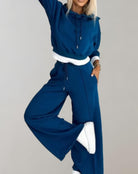 Women's Cropped Hoodie Wide Leg Sweatsuit Set - Image 4