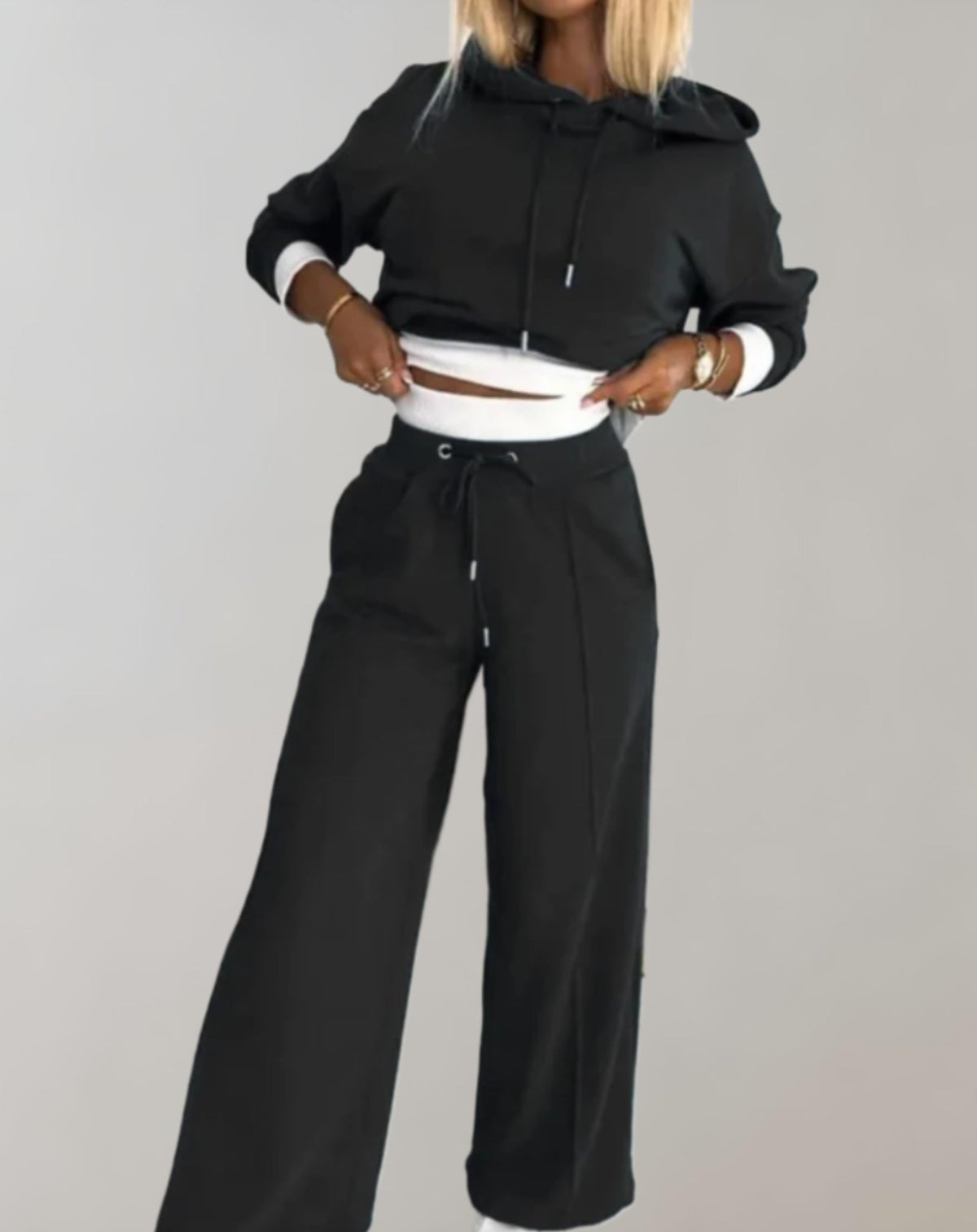 Women's Cropped Hoodie Wide Leg Sweatsuit Set