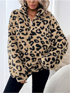 Women's Leopard Print Half-Zip Sweater Oversized - Image 2