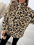 Women's Leopard Print Half-Zip Sweater Oversized - Image 4