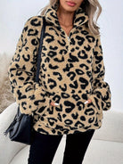 Women's Leopard Print Half-Zip Sweater Oversized - Image 5