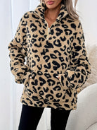 Women's Leopard Print Half-Zip Sweater Oversized - Image 7