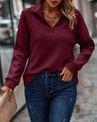 Women's Relaxed Fit Half Zip Sweater Stand Collar Knit - Image 10