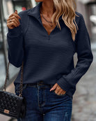 Women's Relaxed Fit Half Zip Sweater Stand Collar Knit - Image 11