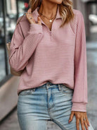 Women's Relaxed Fit Half Zip Sweater Stand Collar Knit - Image 3