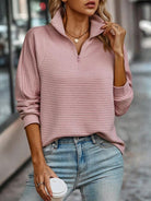 Women's Relaxed Fit Half Zip Sweater Stand Collar Knit - Image 4