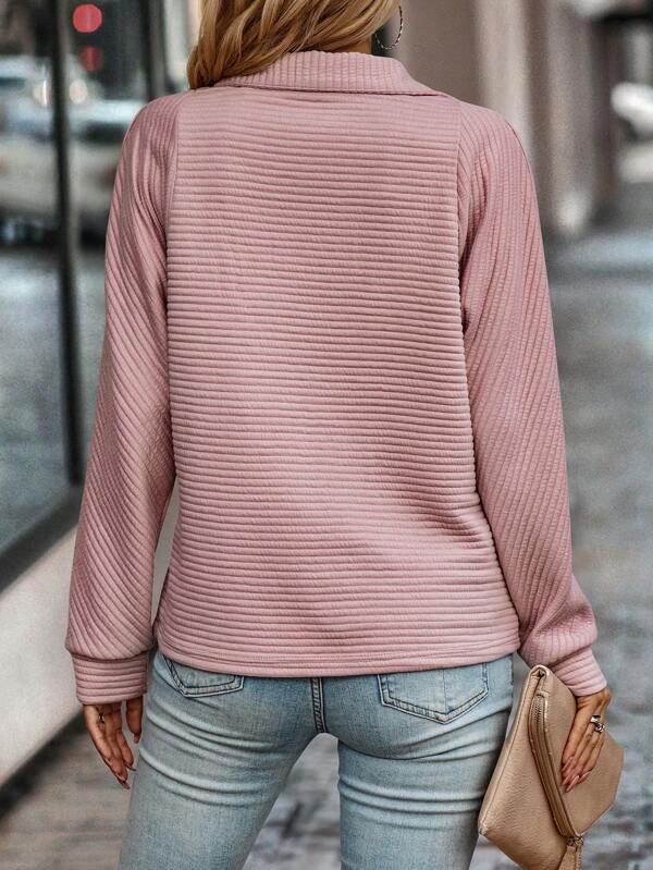Women's Relaxed Fit Half Zip Sweater Stand Collar Knit - Image 5