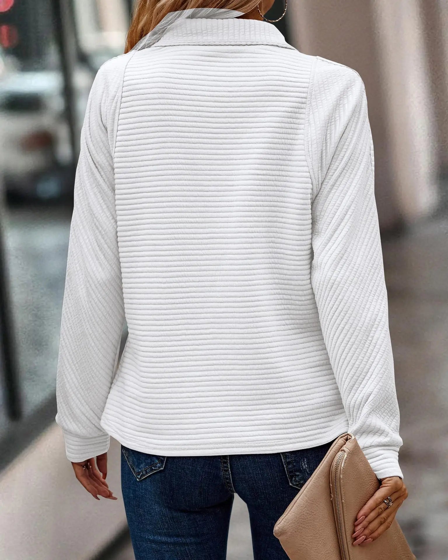 Women's Relaxed Fit Half Zip Sweater Stand Collar Knit - Image 6