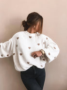 Women Cute Heart Print Knit Relaxed Fit Sweater