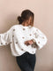Women Cute Heart Print Knit Relaxed Fit Sweater