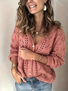 Women Knit Cardigan V-Neck Balloon Sleeve - Image 4