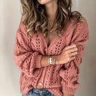 Women Knit Cardigan V-Neck Balloon Sleeve