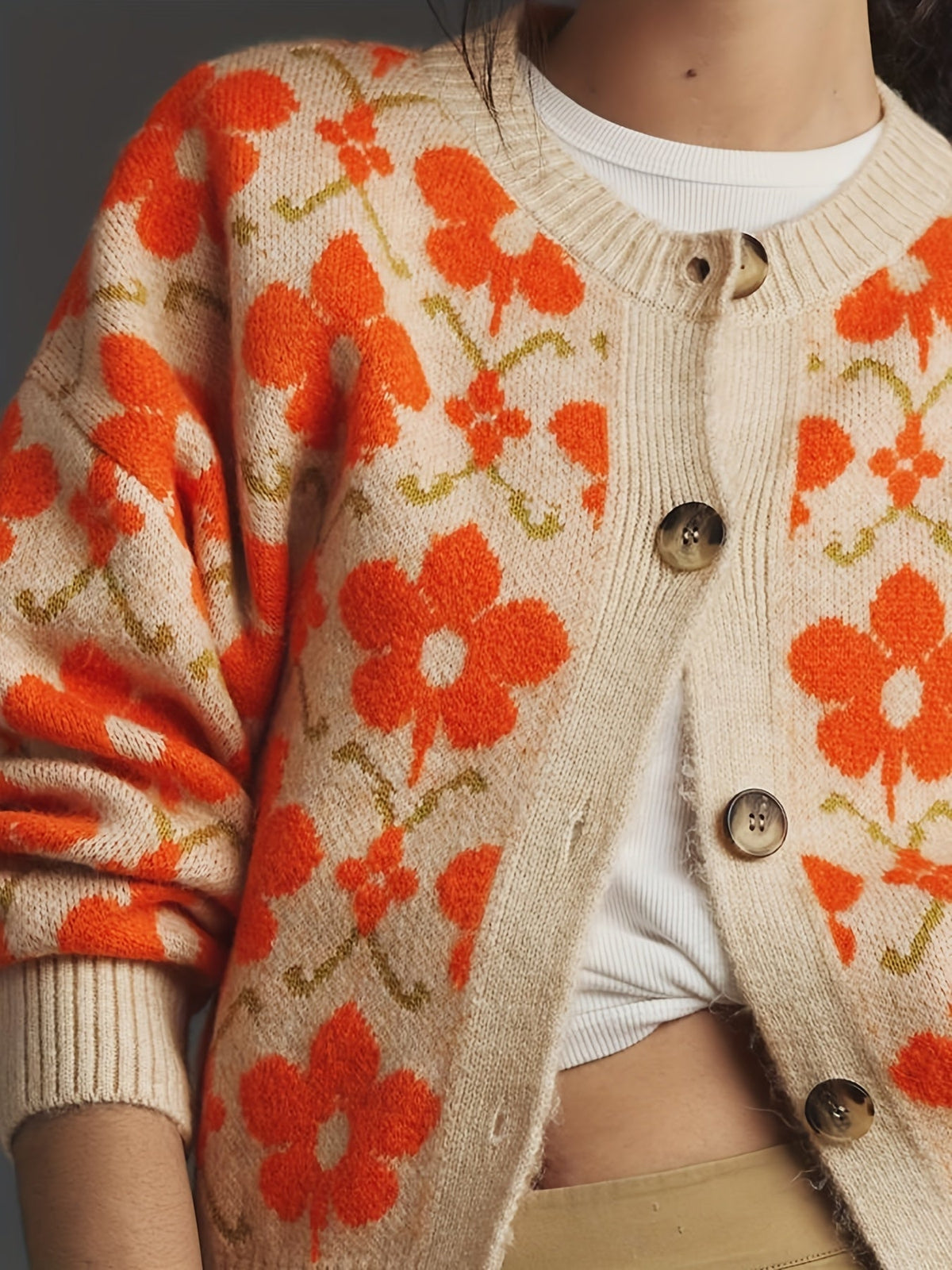 Women's Floral Button-Front Cardigan Relaxed Fit Knit - Image 3