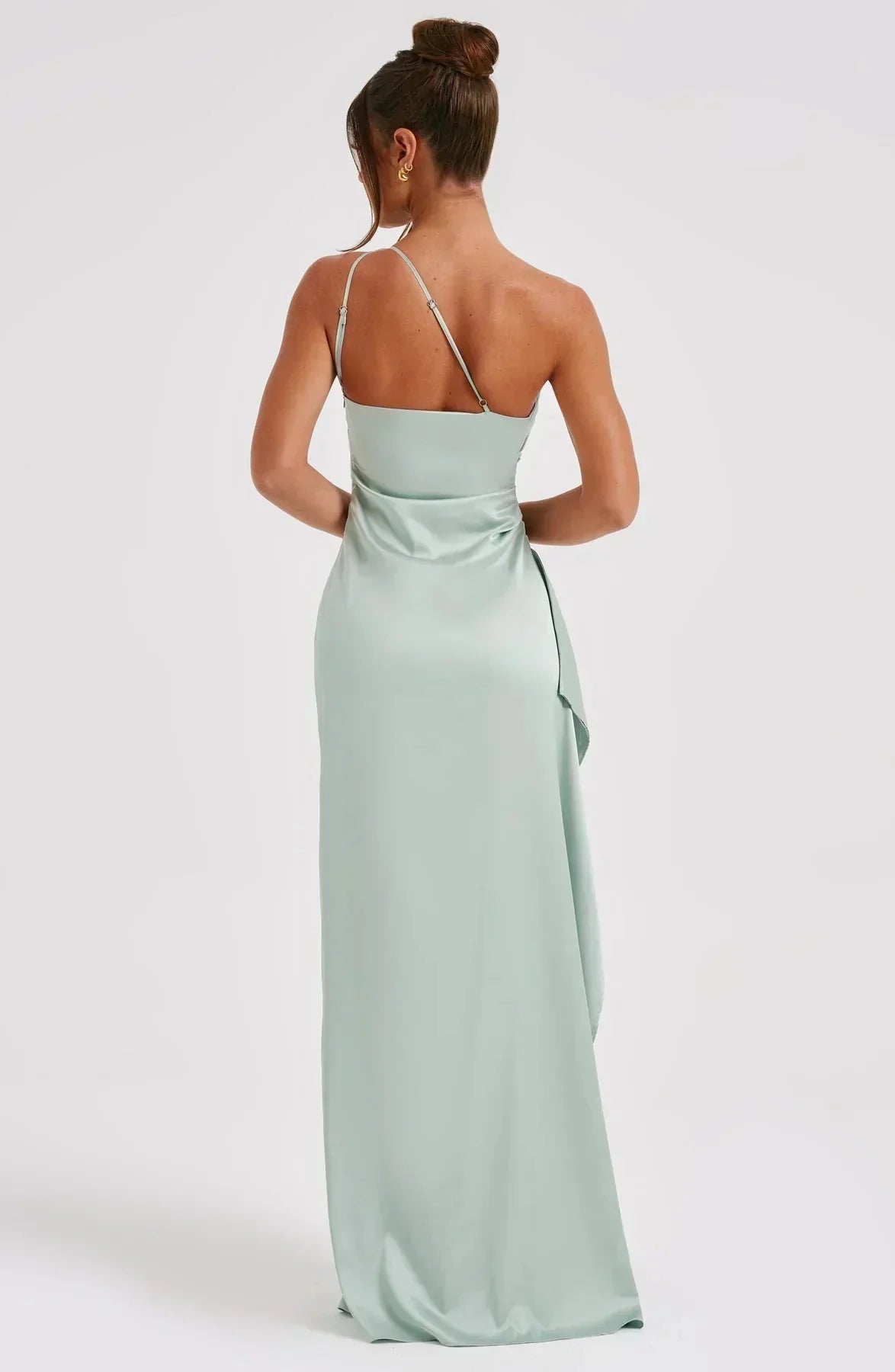 Women One Shoulder Draped Maxi Dress High Slit Formal Gown - Image 16