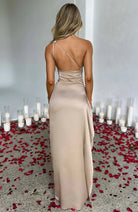 Women One Shoulder Draped Maxi Dress High Slit Formal Gown - Image 6