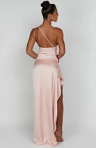 Women One Shoulder Draped Maxi Dress High Slit Formal Gown - Image 8