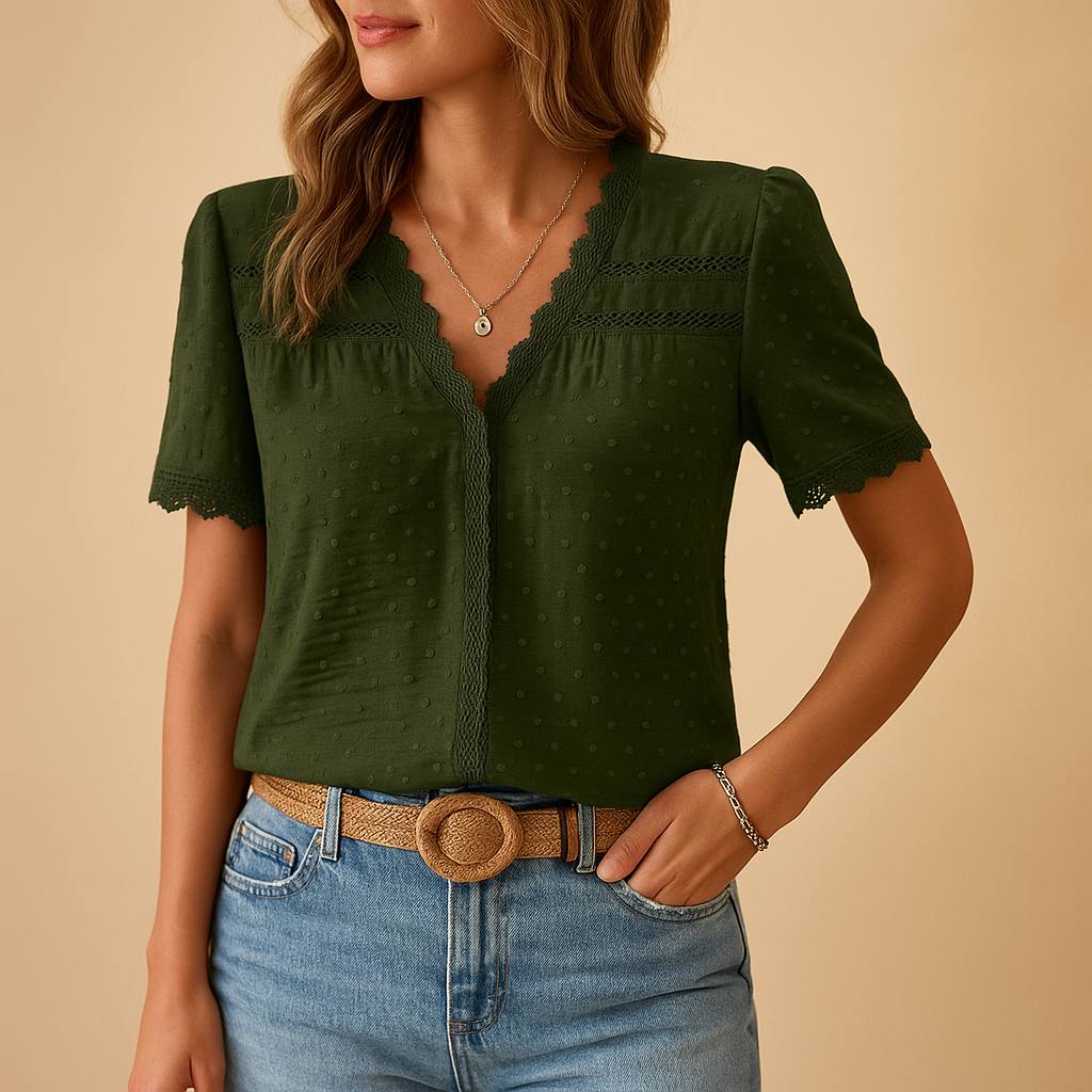 Eirene | Women’s V-Neck Lace Trim Blouse - Image 2