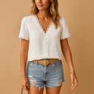 Eirene | Women’s V-Neck Lace Trim Blouse - Image 6