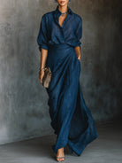 Women Elegant Shirt Long Skirt Two Piece Set