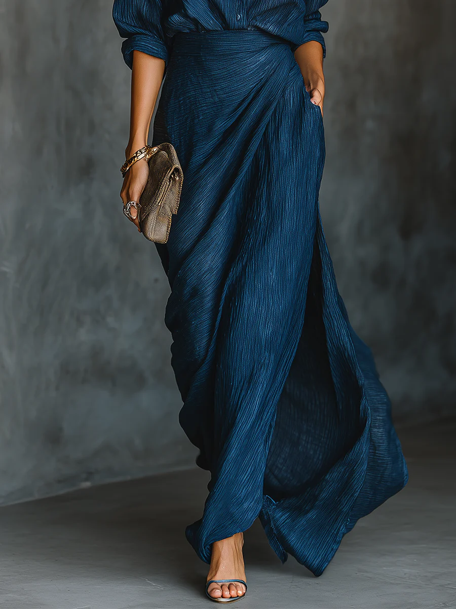 Women Elegant Shirt Long Skirt Two Piece Set - Image 3
