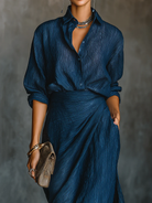 Women Elegant Shirt Long Skirt Two Piece Set - Image 2