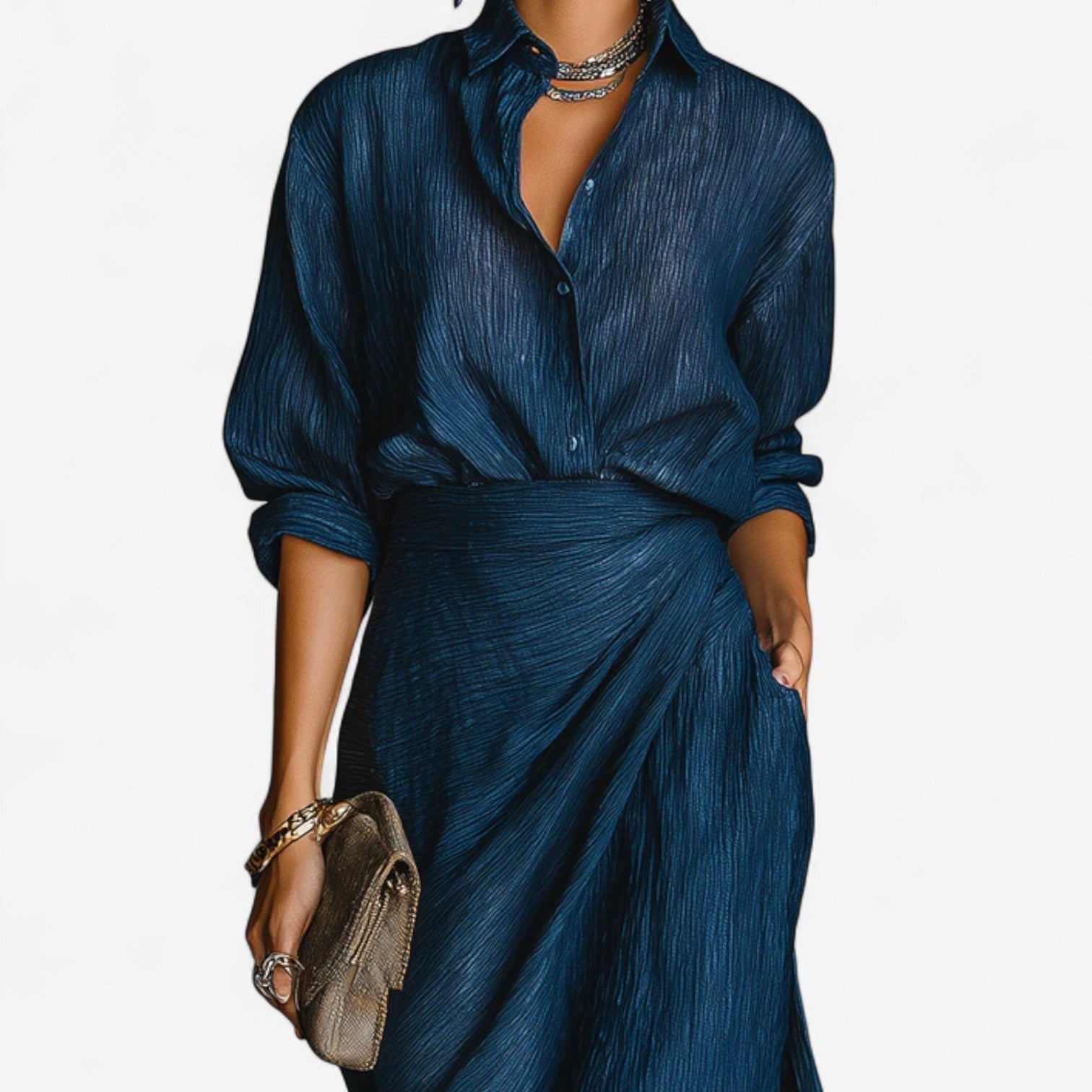 Women Button Front Collared Maxi Dress - Image 3