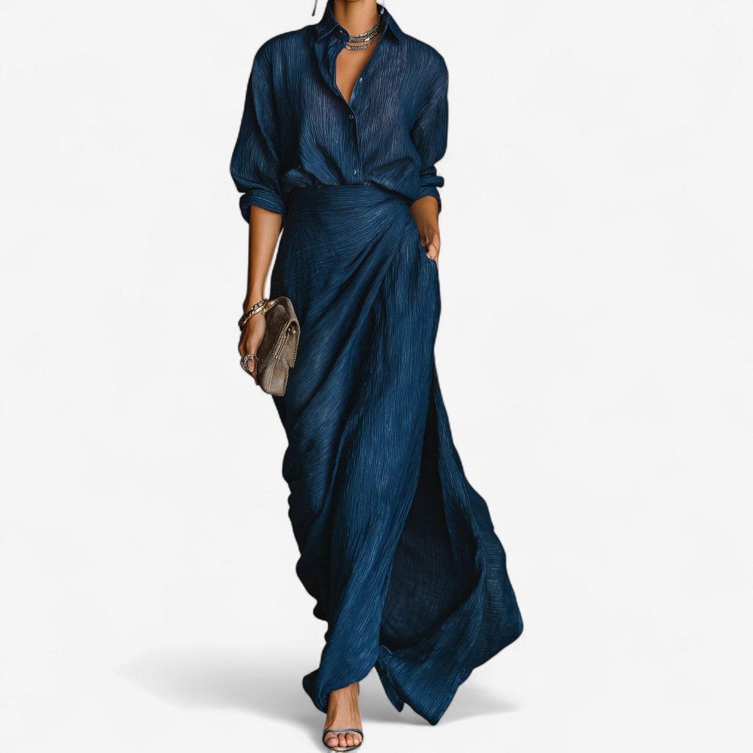 Women Button Front Collared Maxi Dress