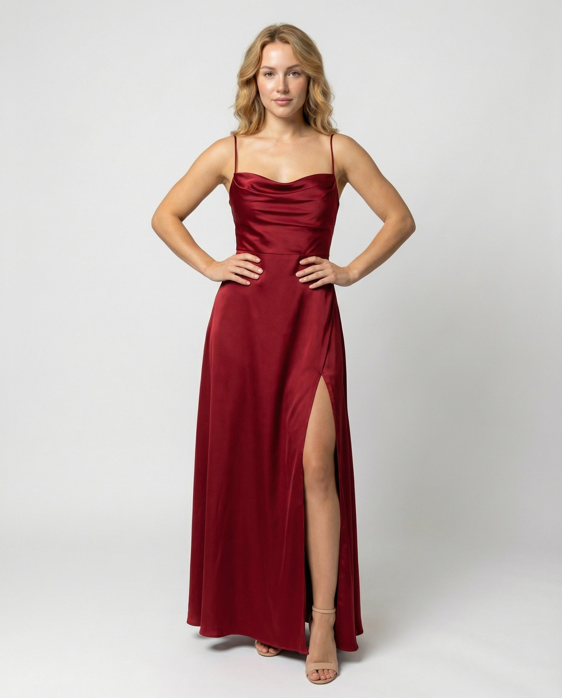 Women Satin Cowl Neck Maxi Dress Formal Evening