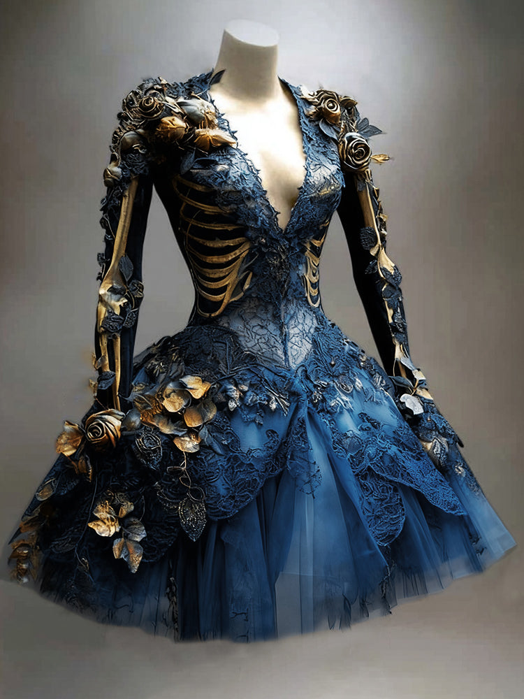Women's Vintage Long Sleeve Mini Dress | Halloween - Image 3