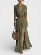 Women's Button Down Belted Maxi Shirt Dress - Image 3