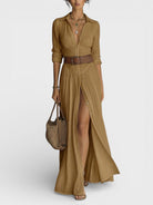 Women's Button Down Belted Maxi Shirt Dress - Image 4