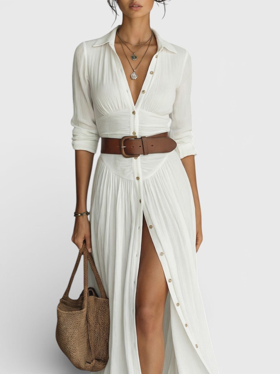 Women's Button Down Belted Maxi Shirt Dress - Image 6