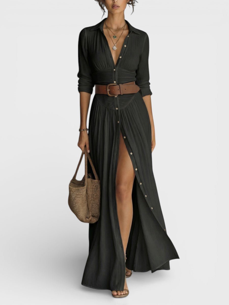 Women's Button Down Belted Maxi Shirt Dress - Image 2